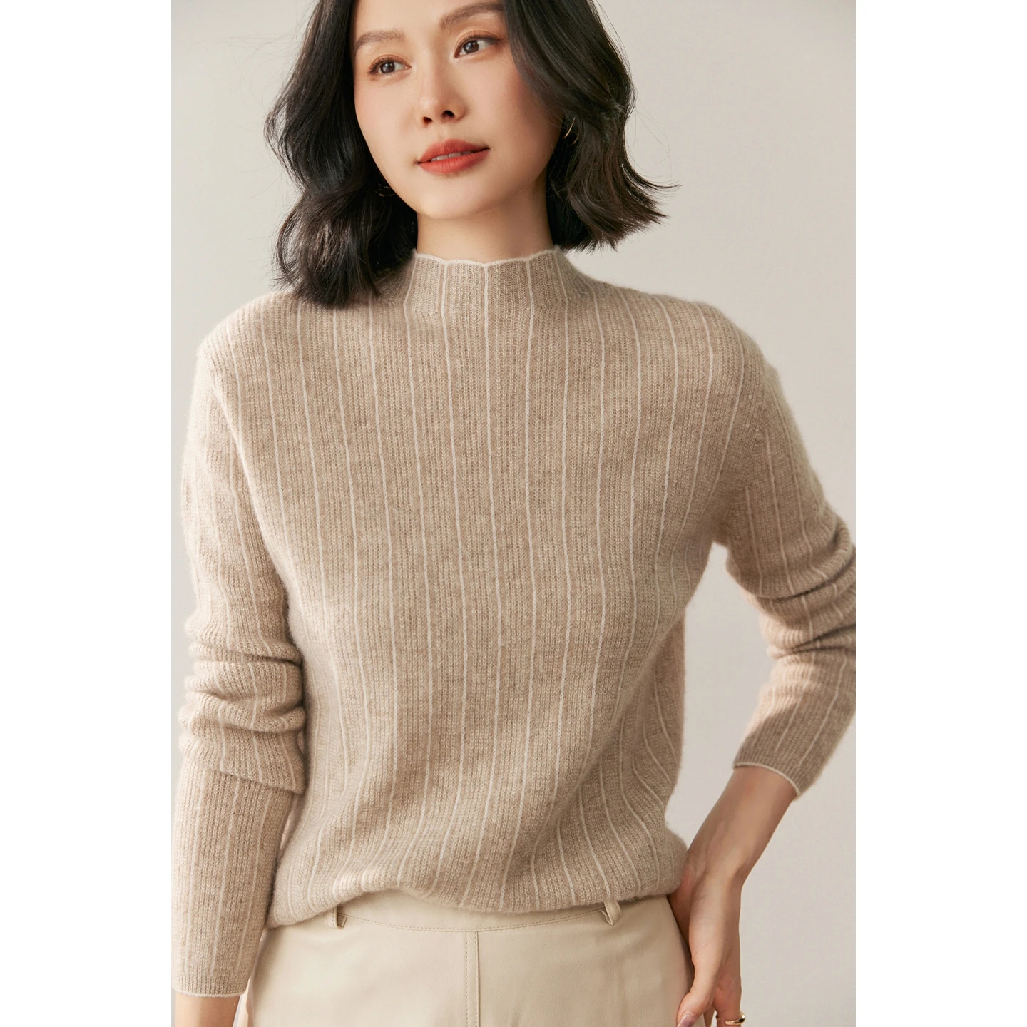 

Лидер продаж, женский 100% кашемир, осенне-зимний базовый вязаный пуловер с воротником-стойкой, эластичный вязаный тканевый дышащий теплый мягкий свитер