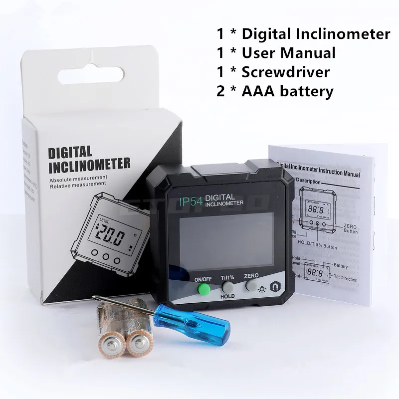 

IP54 4x90 Degrees Digital LCD Angle Finder Digital Inclinometer 360 Rotation Measurement for Woodworking Carpentry Building