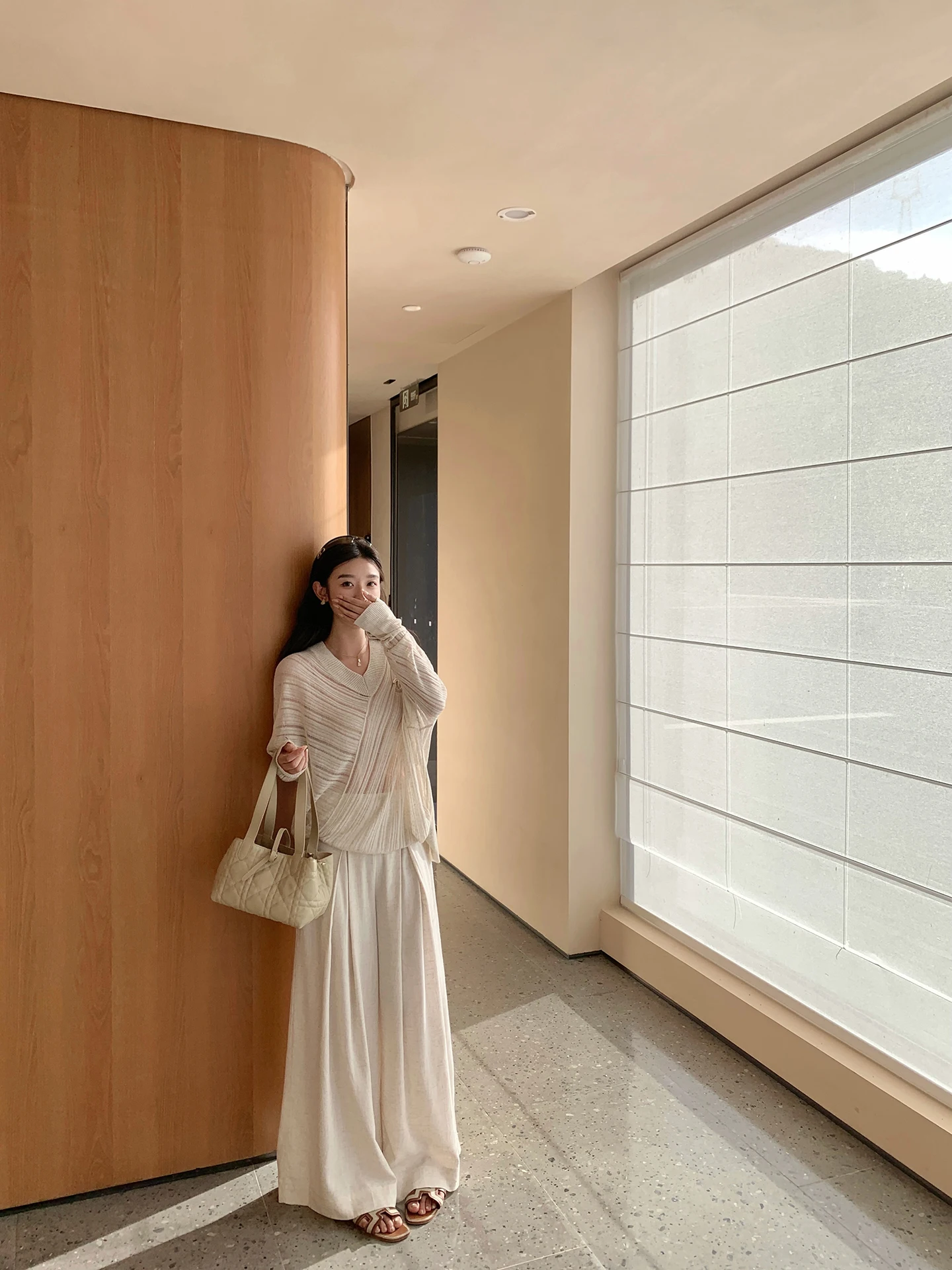 

Cchen High Waist Slim Fit Linen Pants Drapey Wide Leg Casual Lightweight Oxygen Effect Straight Cut Trousers for Women