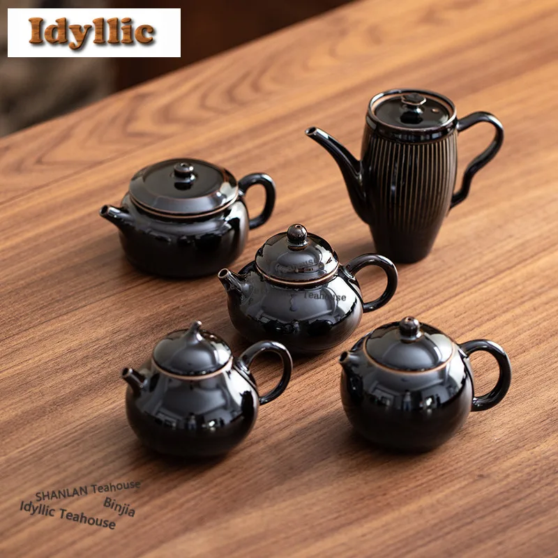 

Чайник с фиолетовой золотой глазурью, антикварный чайник для заварки чая, чайник с шариковым отверстием, цветочный чайный китайский чайный сервиз, принадлежности для рукоделия, подарок