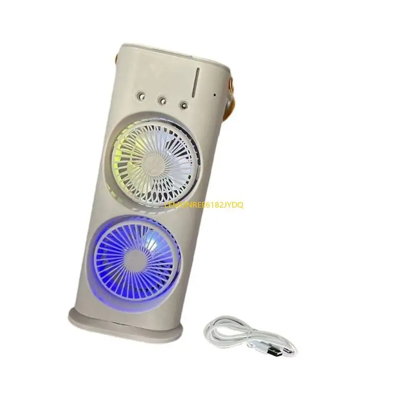 M7DF USB แบบชาร์จไฟได้ Double Head Desk Fan Energy Energy Saving Camping Fan Travel Fan Travel Fan Travel Texture Texture