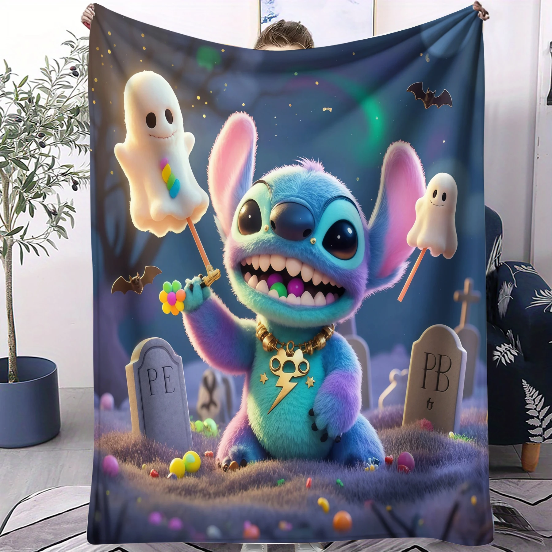 

Stitch Halloween Celebration Flannel Blanket Ultra Soft Warm Throw Blanket Premium Fleece Gift for Home Decor & Family Gathering
