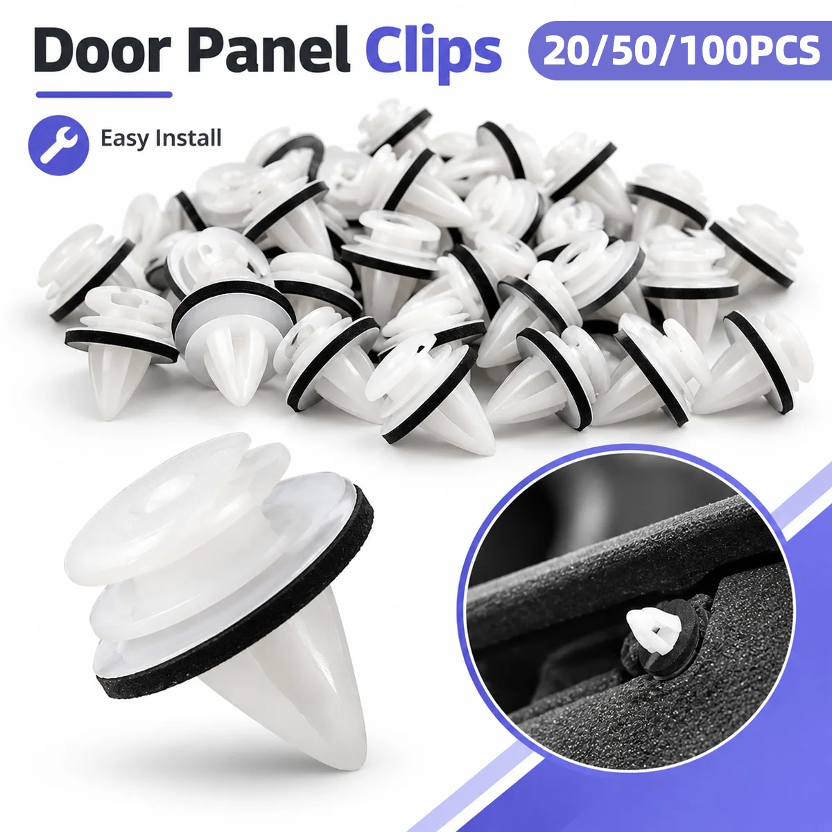 20/50/100PCS 9mm Nylon Push Rivet Retainer Clips Car Door Panel Fasteners With Seal Ring For Mudguard Bumper Fitting Accessories