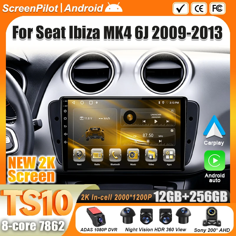 For Seat Ibiza MK4 6J 2009-2013 Android 16 Car Radio Multimedia Video Player Carplay Mirror Link Bluetooth Wifi 5G Touch Screen