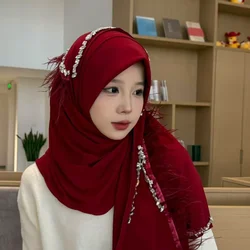 2026 Winter Feathers Scarves Muslim Women Lady Niqab Instant Hijabs