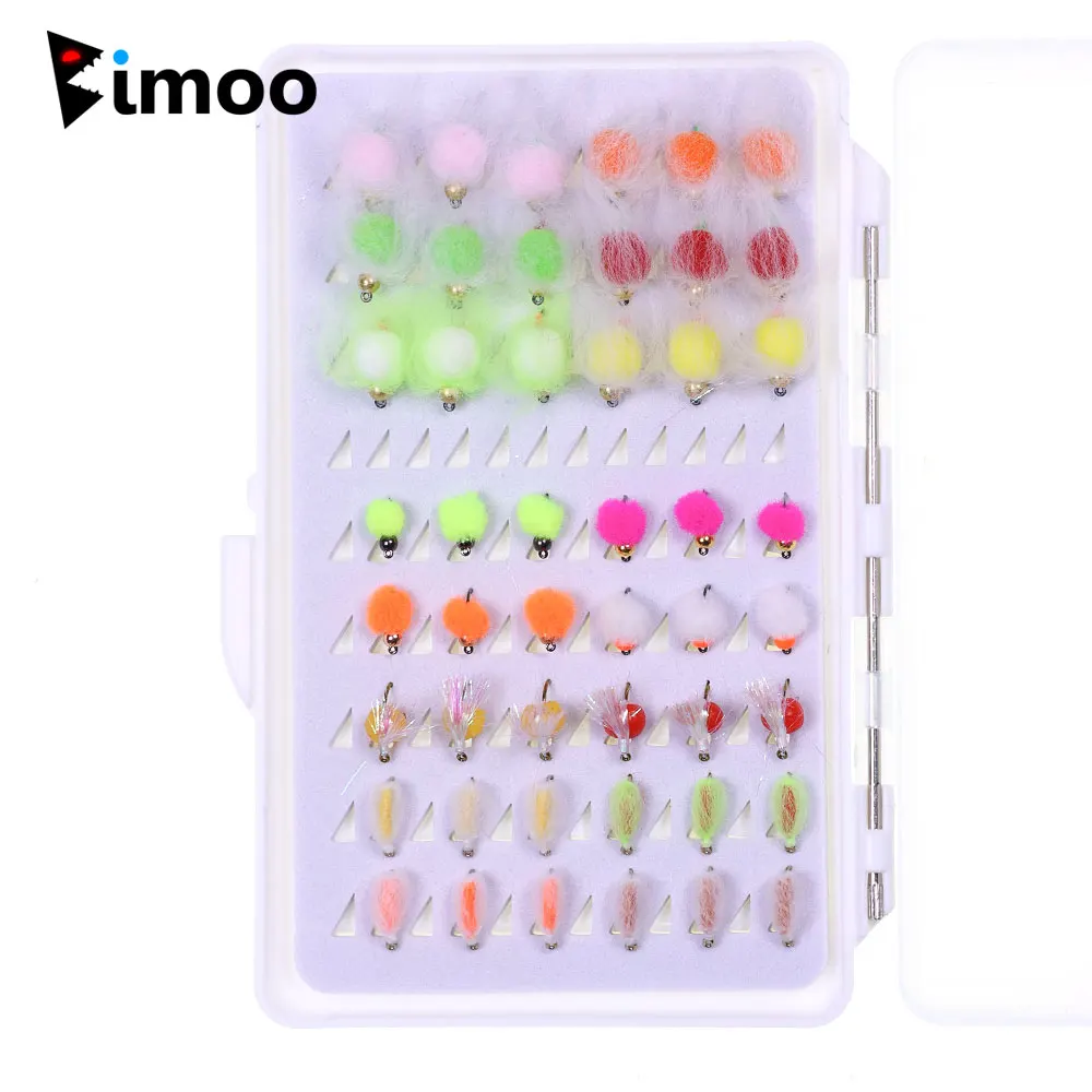 Kit de 48 Moscas de Huevo Eggstacy, Mosca de Huevo Artificial sin Púas, Cebo de Huevas de Salmón, Señuelos de Pesca para Trucha, Lubina y Panfish # 12 # 14 16