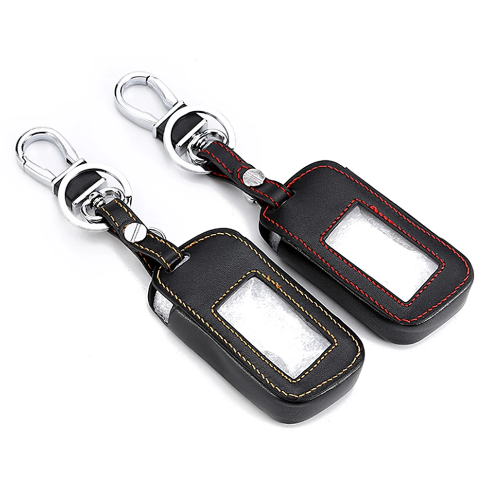 

Car Key Case Cover Holder for A63 Car Alarm Remote Controller LCD Keychain Cover Wallet (Brown Thread)