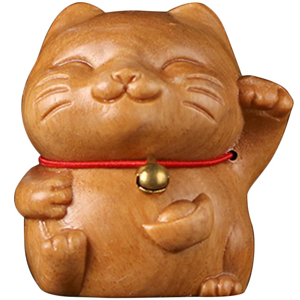 

Wooden Carving Fortune Cat Statue Small Lucky Decoration H made Cartoon Figurines nament Home Office Adornment