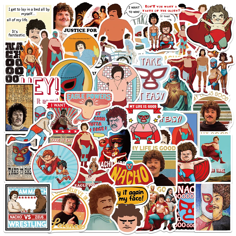 50pcs Nacho Libre Stickers Funny Graffiti Decals for Phone Laptop Luggage Skateboard Scrapbook Refrigerator Waterproof Stickers