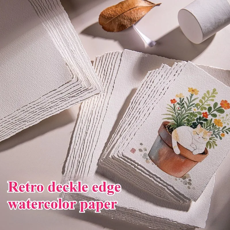 A5 Vintage Rough Edge Water Color Paper 300g Cotton Pulp Medium Coarse Paper Student Writing Painting Coloring Art Supplies