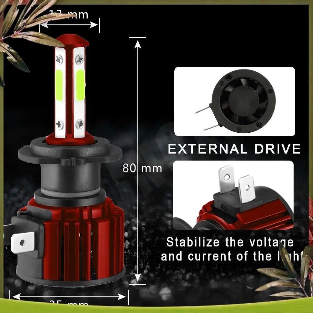 

NEW 4X 4-Sides H7+H7 Combo LED Headlight Bulb Kit 8000K Blue Hi&Lo 30000LM