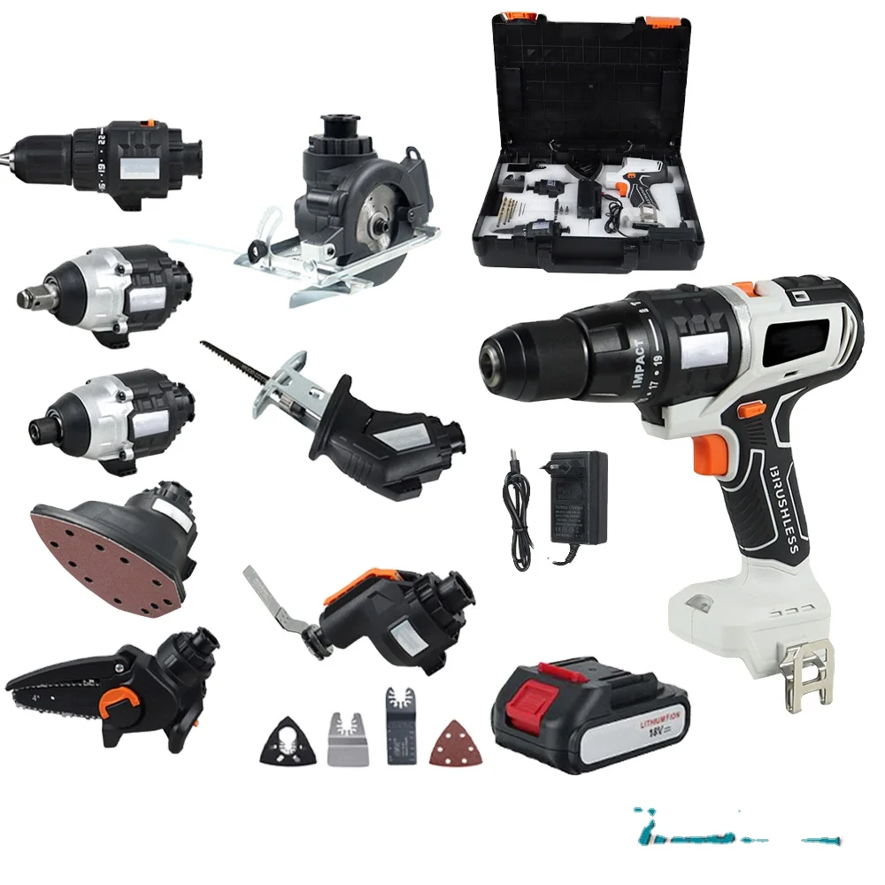 

Multi functional rechargeable 20V lithium battery powered electric tools set cordless 10 in 1 power tools combination kit