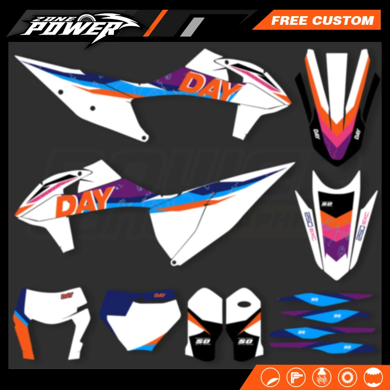 Powerzone Custom Team Graphics Decals Sticker Kit for KTM EXC EXC-F 2020 2021 2022 2023 SX SXF 2019 2020 2021 2022 101