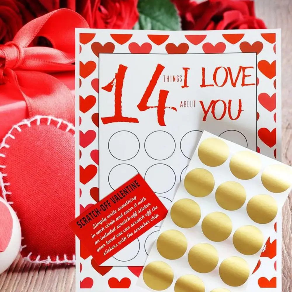 White Cardboard Valentine Scratch Off Print Romantic Print Card 14 Things I Love About You Little Game for Couples