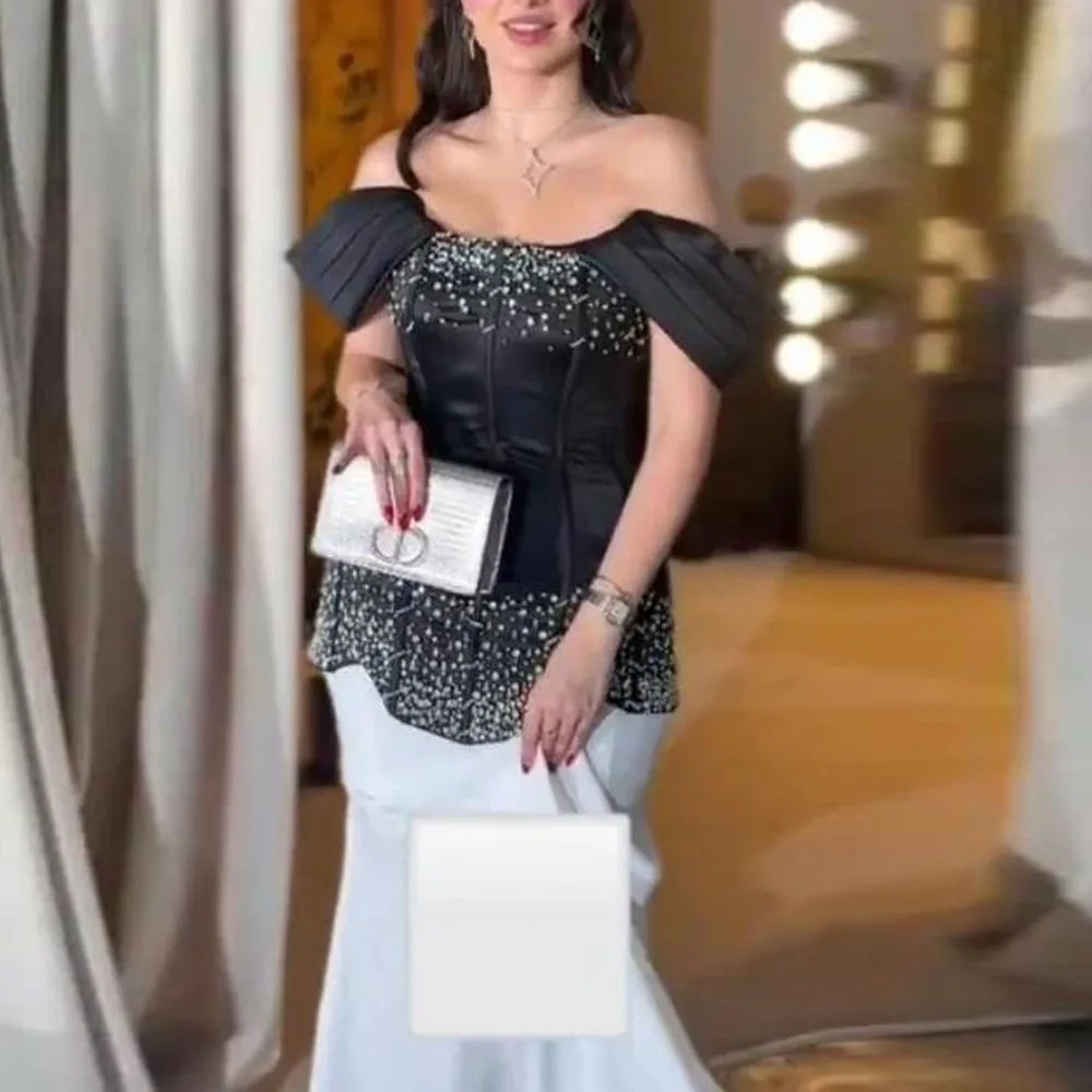 Customized Classic Dress with Crystal Details Off the Shoulder Mermaid Evening Party Gown باربي فستان المساء