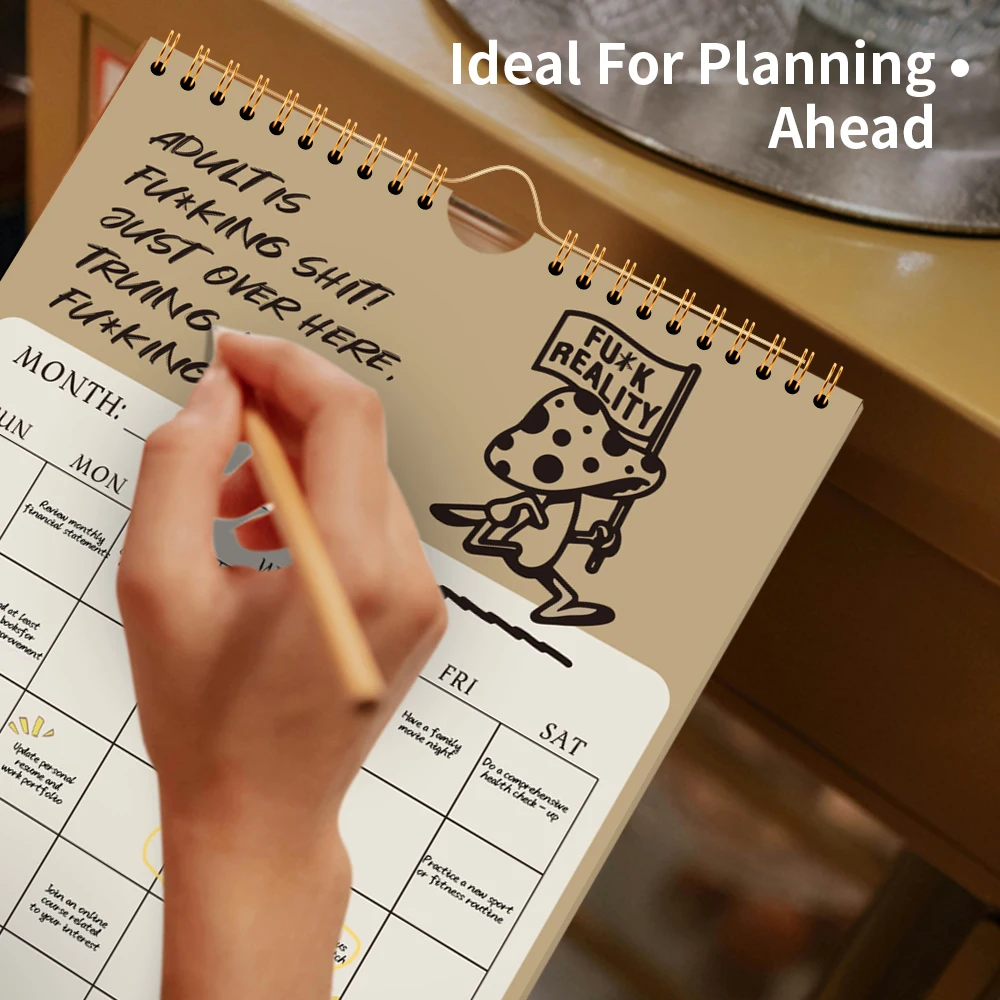 Perpetual Wall Calendar Undated Monthly Planner Funny Quotes Organizer Spiral Hanging Calendar Reusable Planning Board view 6