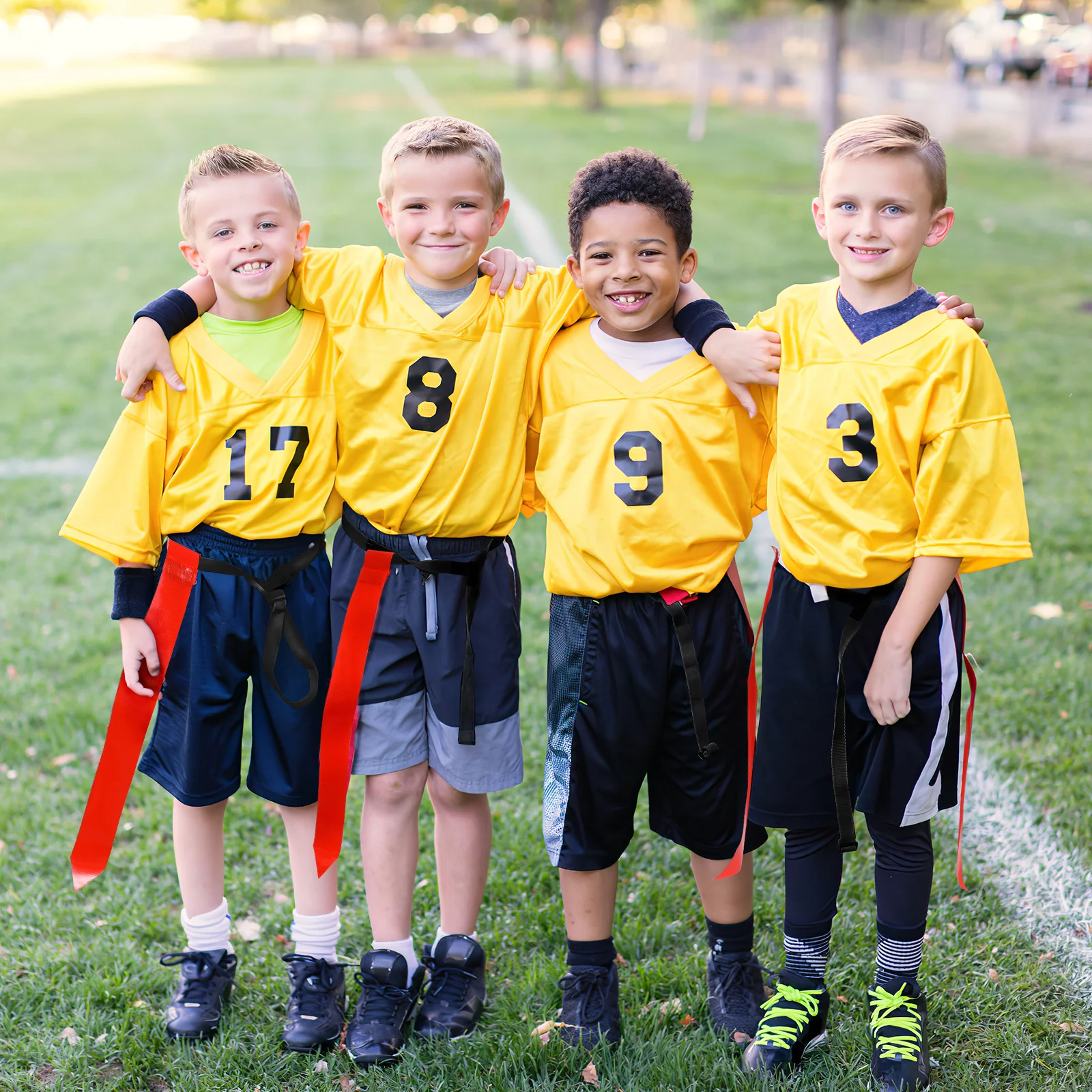 طقم علم كرة القدم مكون من 10 قطع، أحزمة قابلة للتعديل، أعلام مشرقة للاعبين البالغين، مجموعة علم كرة القدم للتدريب الآمن