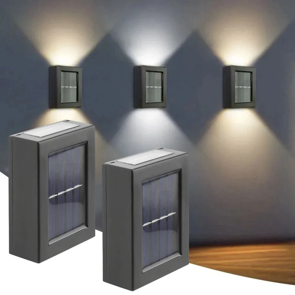 

2 шт. водонепроницаемых солнечных настенных светильников, солнечные светильники для освещения вверх и вниз, солнечные точечные светильники, декоративные светильники, солнечные садовые светильники для крыльца и двора