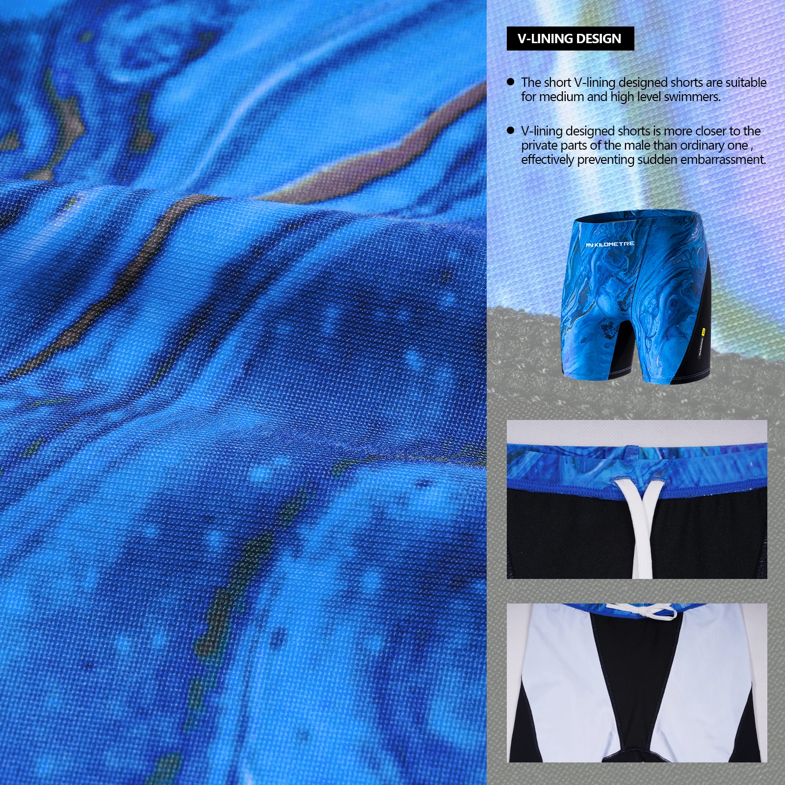 MY KILOMETRE Herren sportliches Bein mit quadratischem Bein Schwimmen Jammers Lavarot Langlebig Training Splice-Badeanzug Sportliche Bademode Badehose – Detail 23