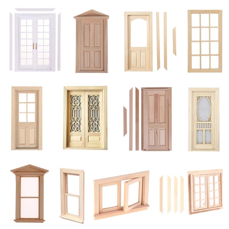 White Color Dollhouse Miniature 1:12 Window Door Doll House Accessories Window Hollow Out DIY Mini Dollhouse Furniture Dropship