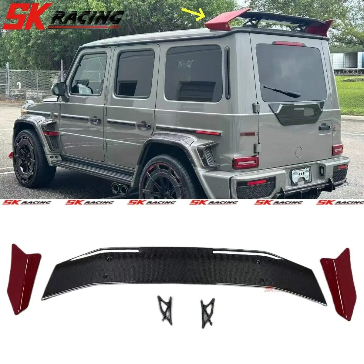 For Mercedes Benz G500 G550 G63 W464 W463 G400D Black+Red Rear Roof Spoiler Wing Car Accesorios Body Kit