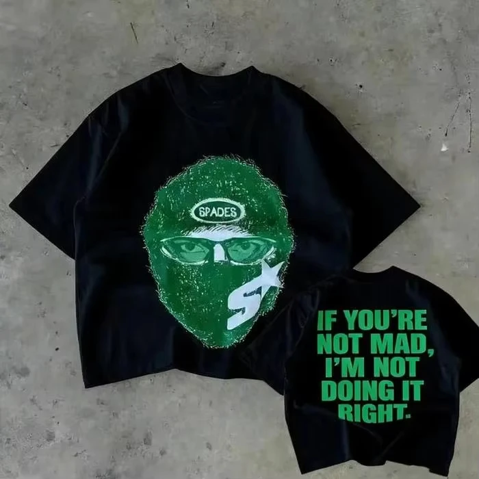 2026 Men Vintage Masked Portrait Graphic T Shirt Oversized Crewneck Streetwear Short Sleeve Tee