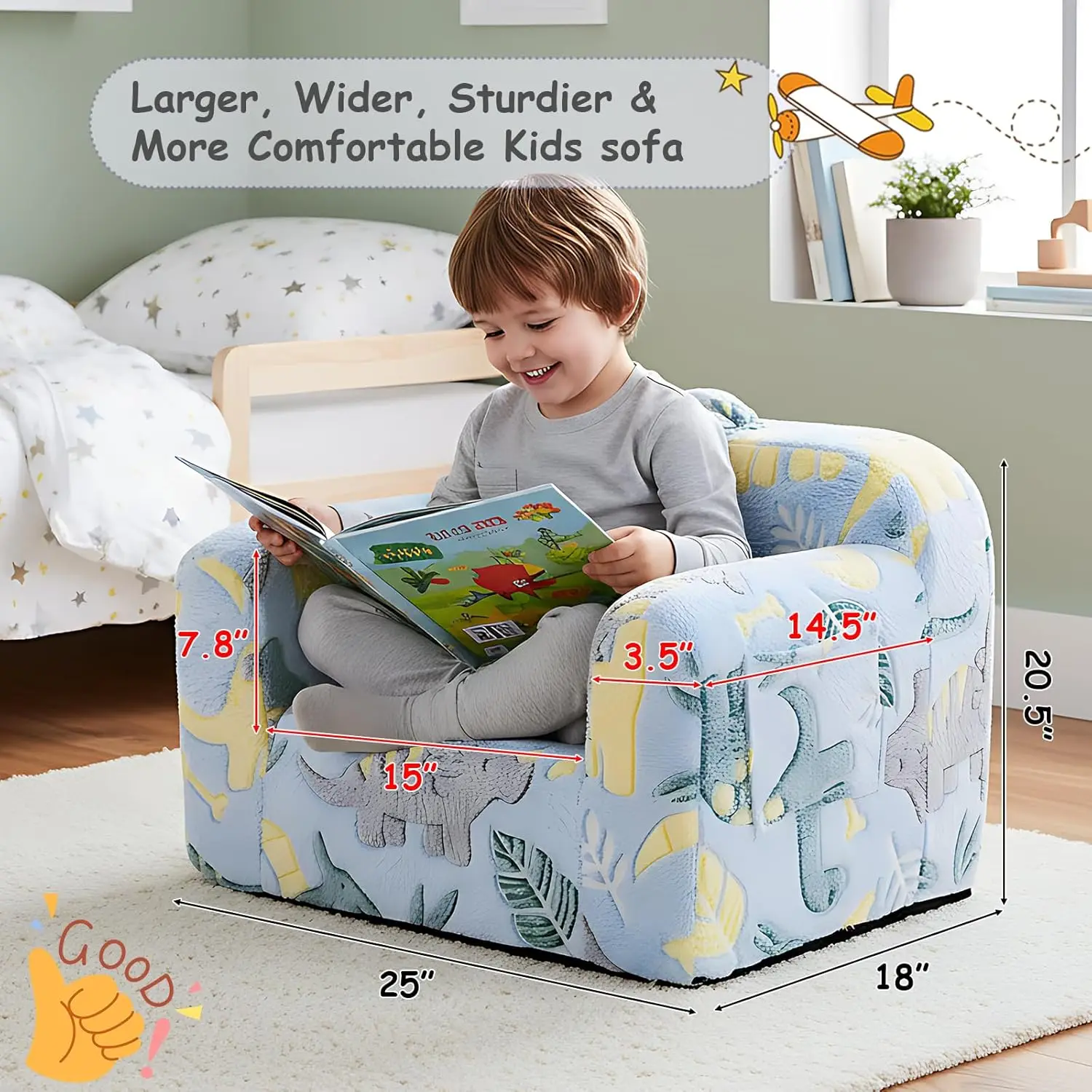 Children's Foam Sofa with Carrying Handle and Side Pockets - Toddler Armrest Chair, Lightweight Child Furniture for Comfort and