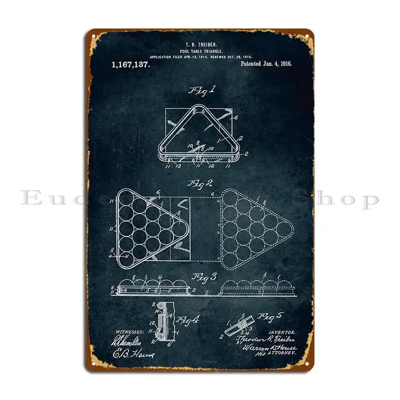 1914 Pool Table Triangle Metal Plaque Poster Wall Cave Garage Club Cinema Character Personalized Tin Sign Poster