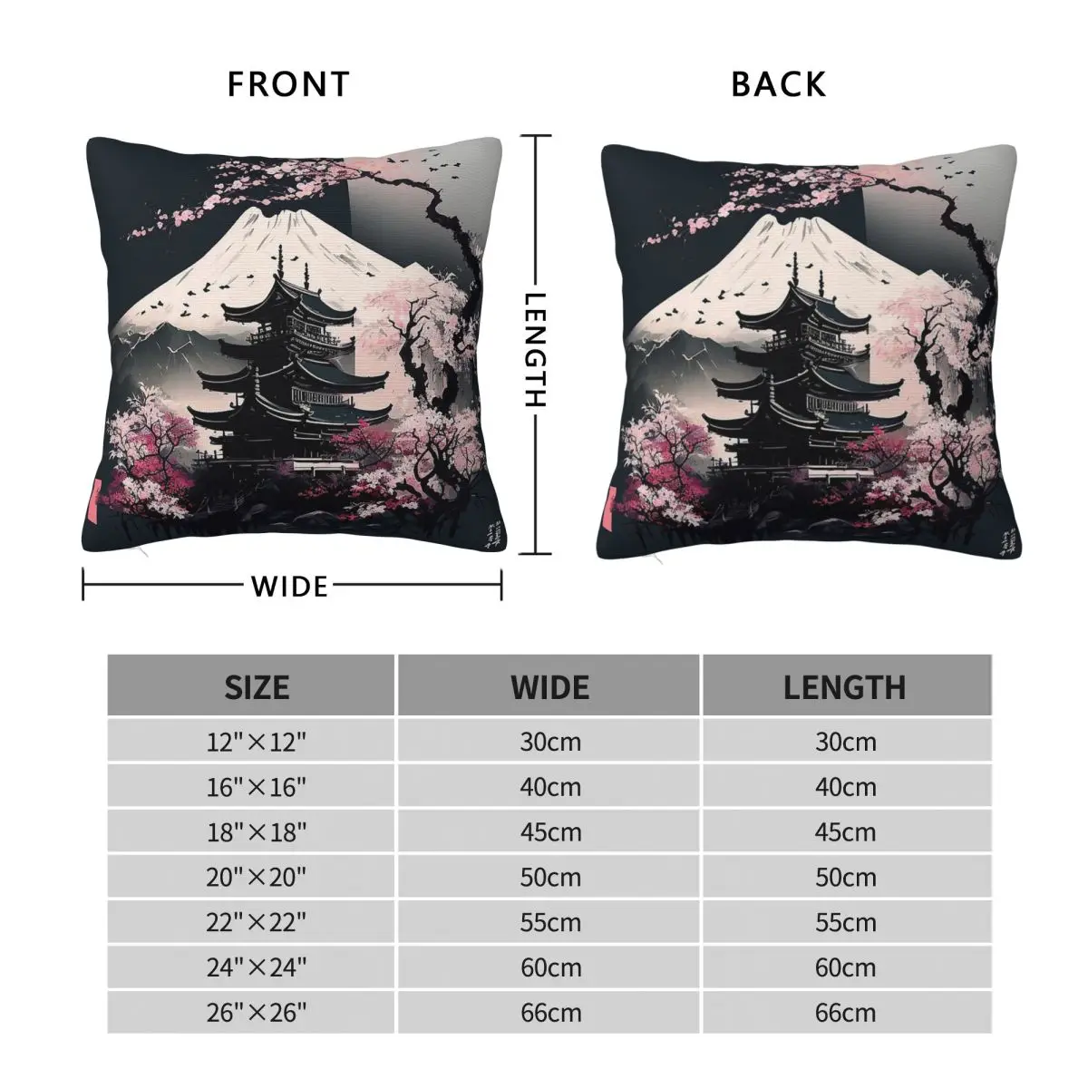 Japanese Pagoda Cherry Blossoms Pillowcase Polyester Linen Velvet Printed Zip Decor Throw Pillow Case Sofa Seater Cushion Cover