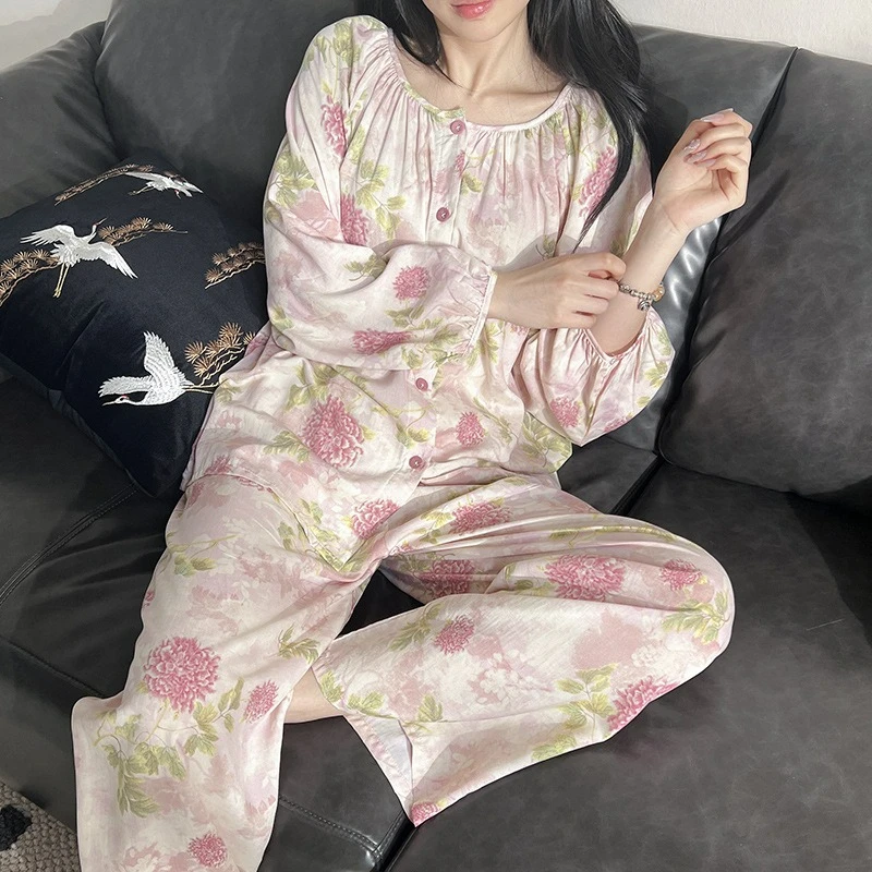 

Повседневные удобные свободные брюки с длинными рукавами, комплект домашней одежды, которые можно носить на улице, осенние новые пижамы с принтом для женщин