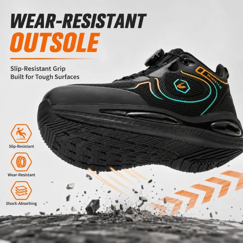 Men's Safety Sneakers Steel Toe Anti-Smash Kevlar Anti-Puncture Midsole Breathable Soft Sole Work Shoes for Long Standing Jobs