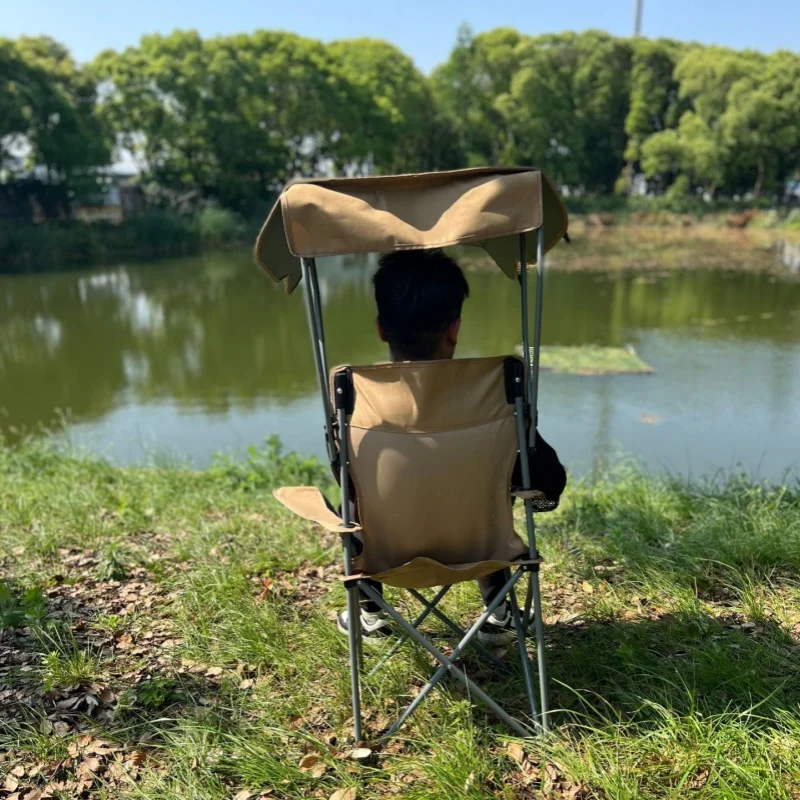 YOUNG WOOD Portable Folding Camping Chair with Shade Canopy Lightweight Oversized Beach Chair for Adults Easy Open Close
