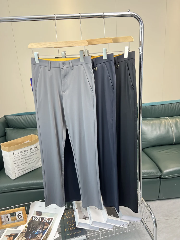 

Удобные эластичные прямые повседневные брюки, мужские летние универсальные повседневные брюки для поездок на работу, серия Instant Cooln Silk