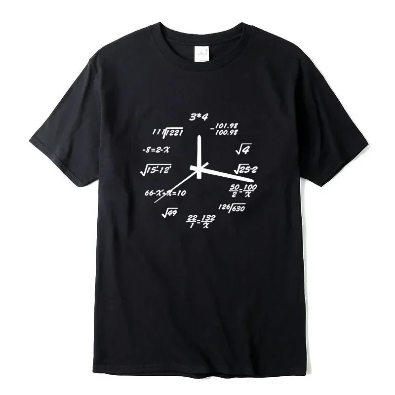 2026 Men's 100% Cotton T-shirt Funny Math Clock Print Summer Loose O-neck Short Sleeve Casual Tops Multi Colors Available