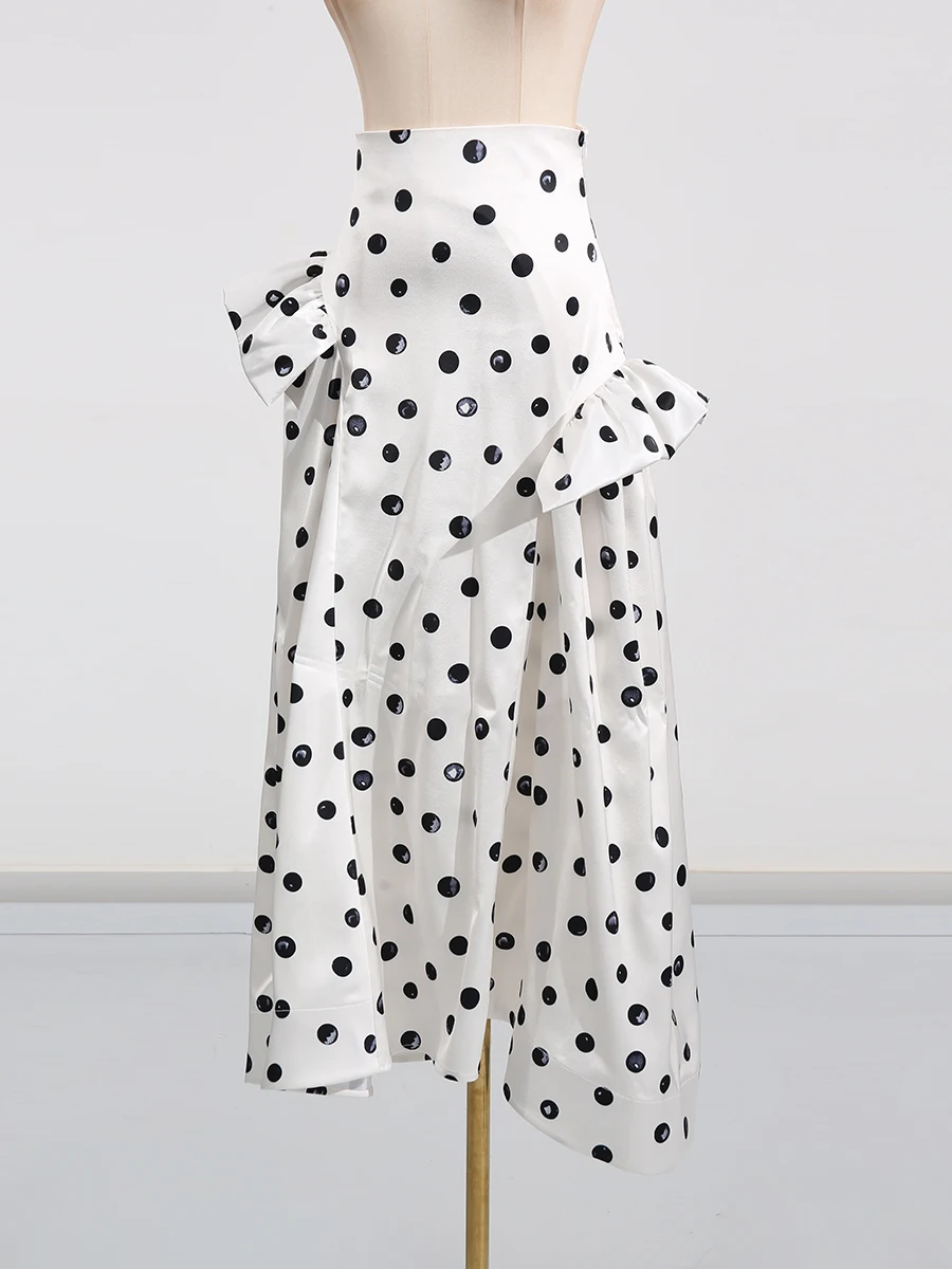 ROMISS Hit couleur à pois jupes élégantes pour les femmes taille haute Patchwork plis tempérament jupe femme vêtements mode