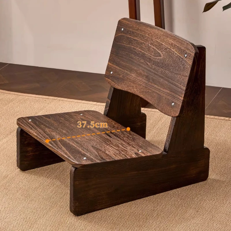 Solid Wood Living Room Chairs Low Backrest Floor Sofa for Tatami Compact Balcony Seating Hotel Style Accent Chair with Cushion