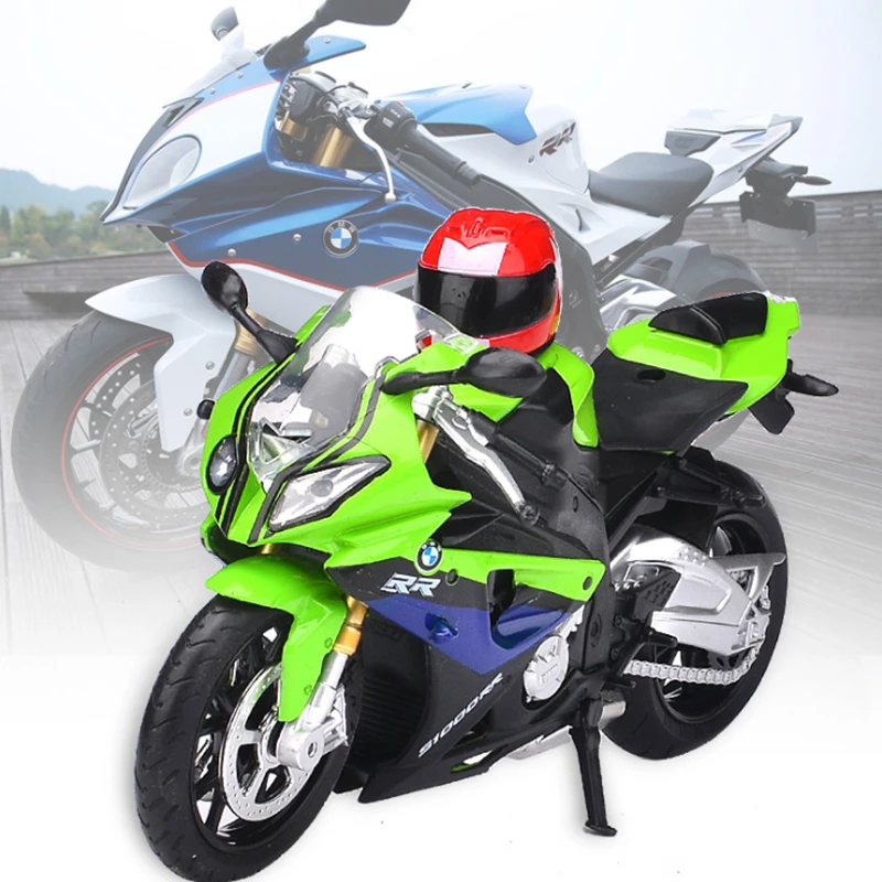 1/12 BMW-S1000RR Racing Motorcycles Simulation Alloy Motorcycle Car Model With Helmet Sound and Light Collection Toys Gift