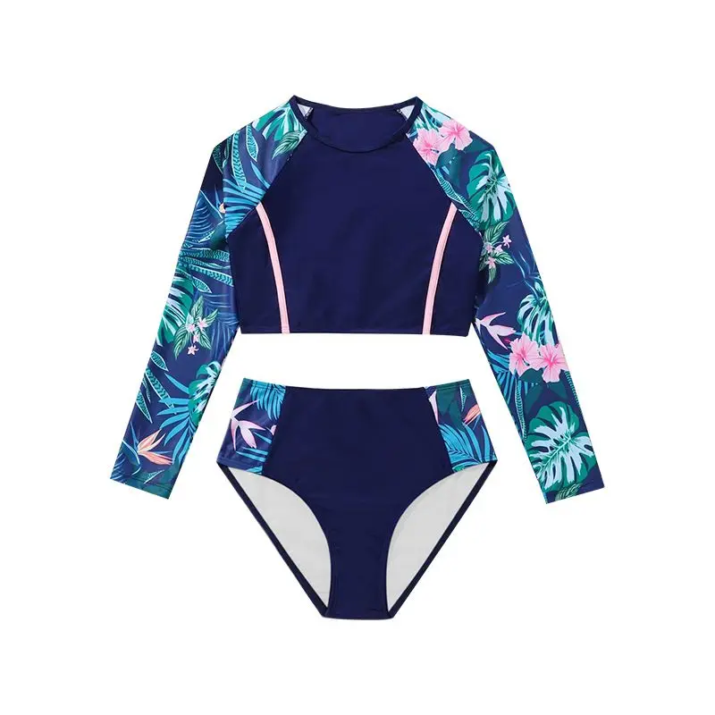 

Children Girls Long Sleeve Tops with Briefs Kids Flower Printed Swimwear Set 8-12 Years Teens Beach Swimming Bathing Suits