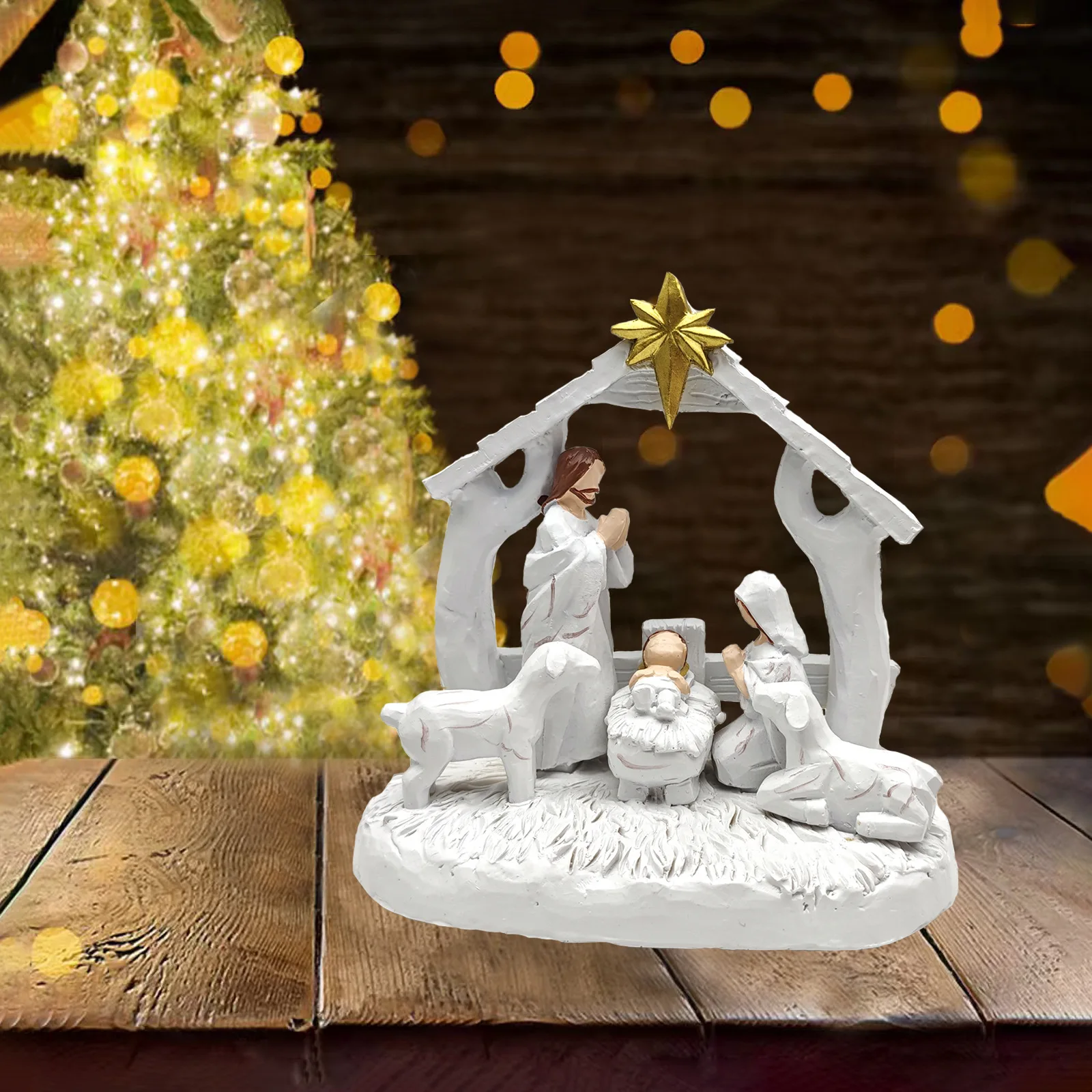 Resin Nativity Scene Set - Stable Birth of Jesus Figurines, Handmade Christian Decor for Home & Church
