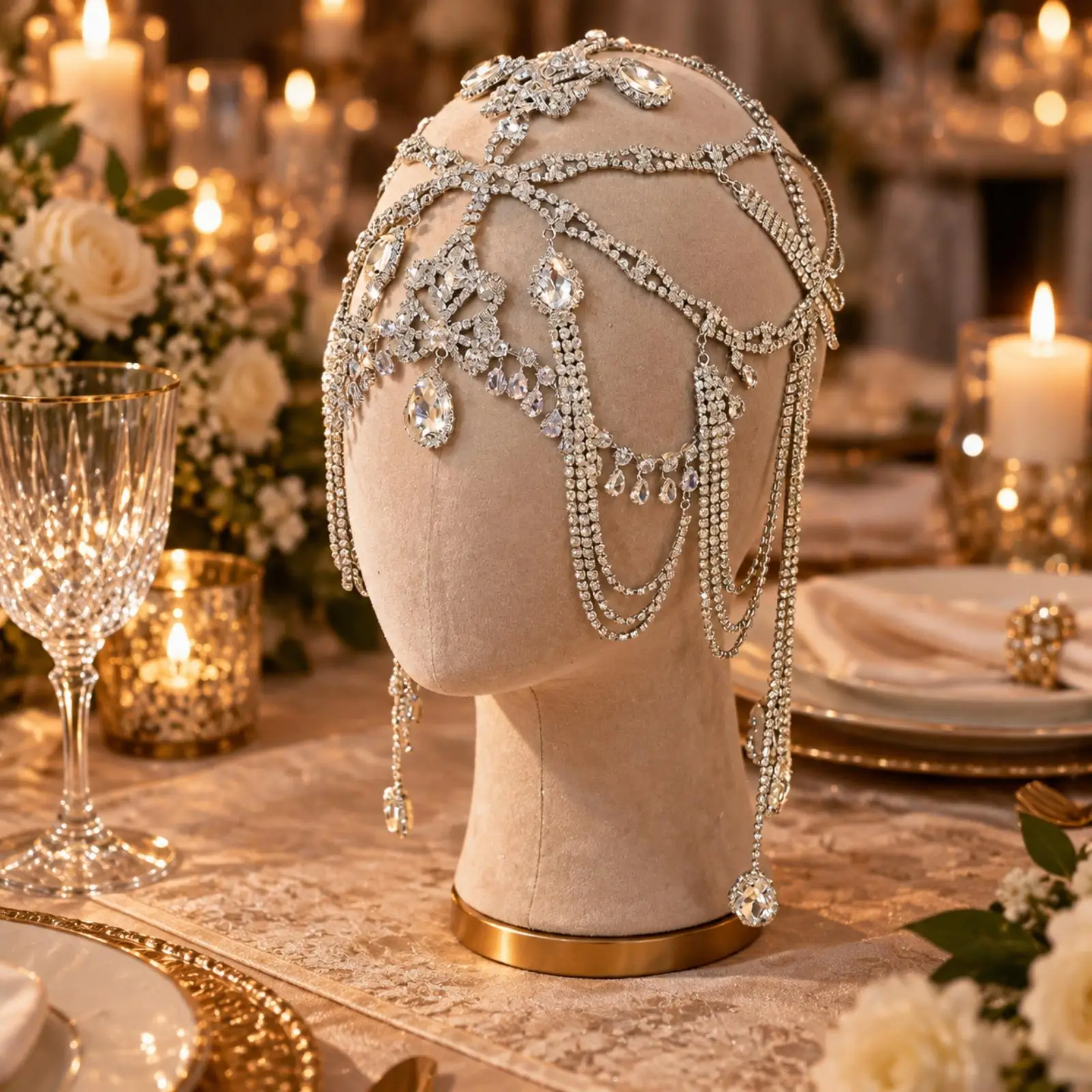 Luxury Rhinestone Bridal Headpiece for Wedding Hair Crystal Gold Headband for Bride Party Jewelry