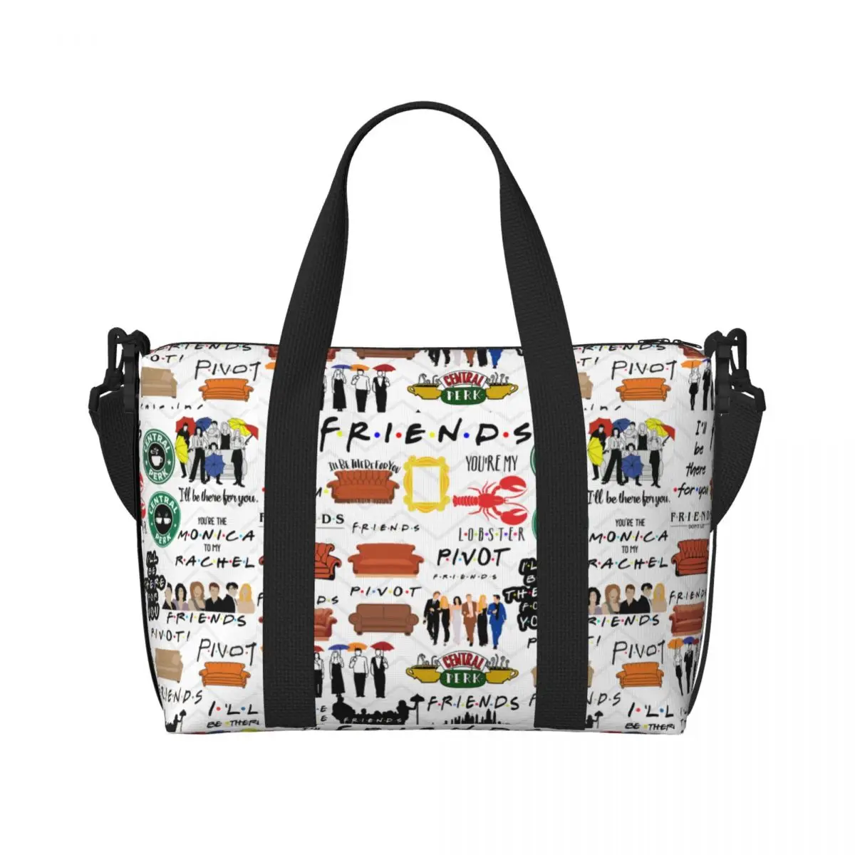 

Custom Vintage Friends Symbol Collage Tote Bag Women Large Capacity TV Show Beach Gym Shoulder Travel Bag