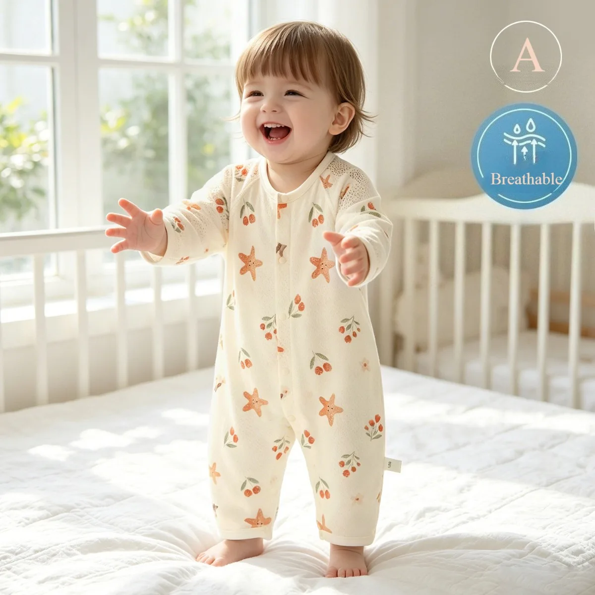 

Baby Boy Girl Pure Cotton Mesh Breathable Jumpsuit 0-18M Kid Summer Lightweight Cool Bodysuit Infant Casual Printed Knit Onesie