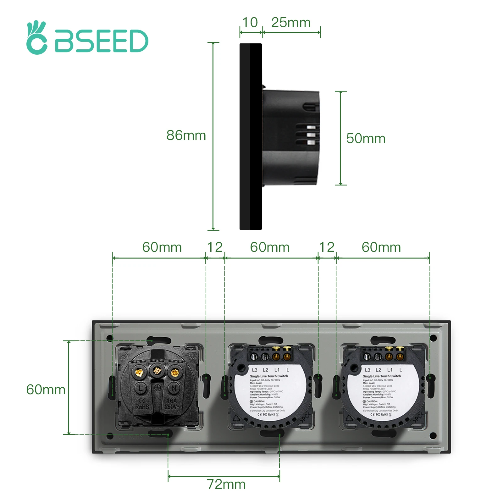 BSEED Doppio Touch Wall Switch 1/2/3Gang 1Way LED Interruttori Della Luce Più Prese di Tipo di Socket-C USB UE Pannello di Vetro Blu