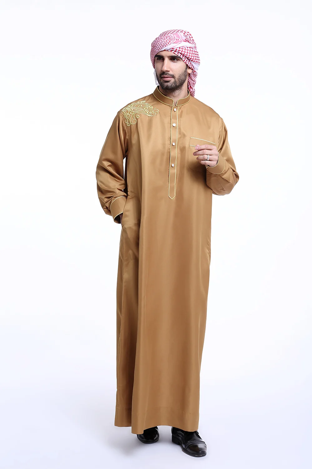 Moda musulmana Uomo Jubba Thobes Arabo Pakistan Dubai Caftano Abaya Vestaglie Abbigliamento islamico Arabia Saudita Abito camicetta lunga nera