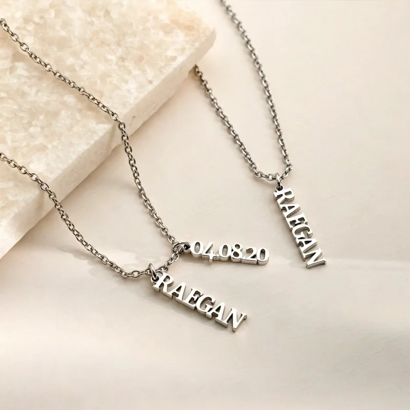 Custom Vertical Bar Name Date Necklace, Personalized Gift