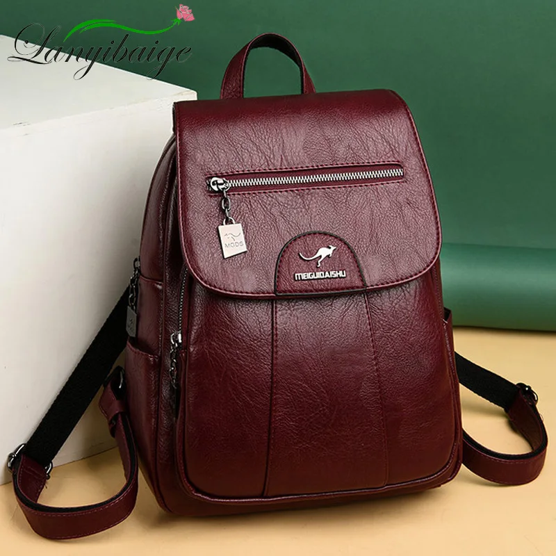 2024 Women Leather Backpacks High Quality Female Vintage Backpack For Girls School Bag Travel Bagpack Ladies Sac A Dos Back Pack