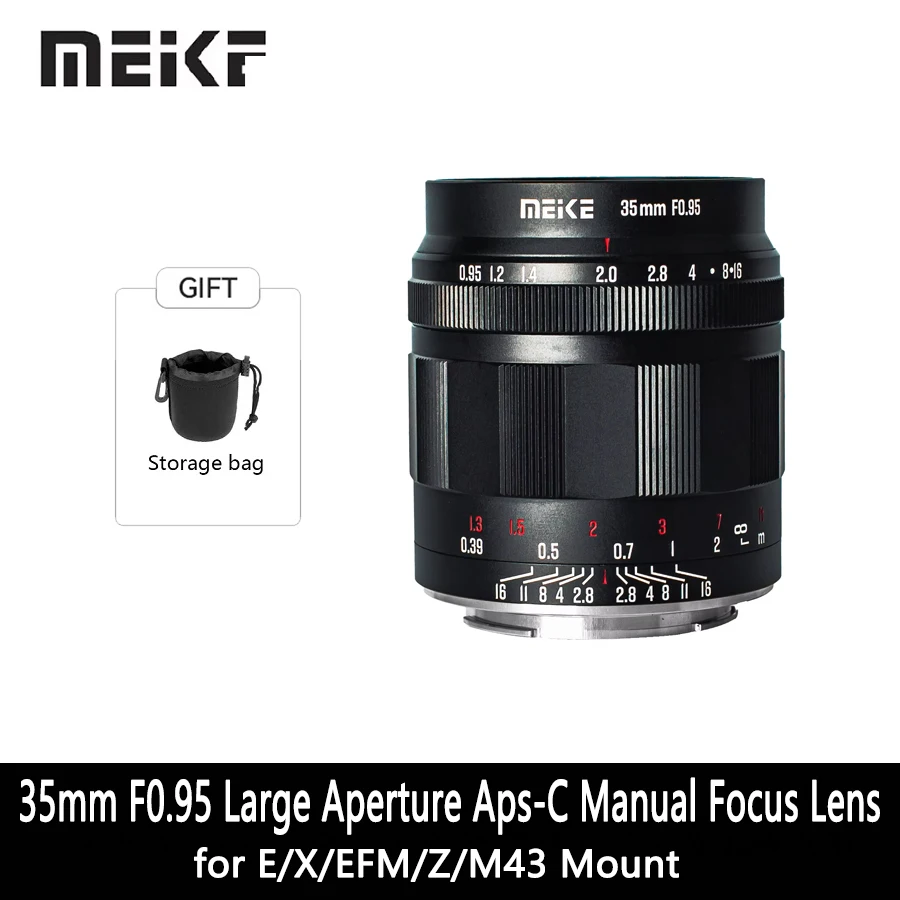 Meike 35mm F0.95 Large Aperture Aps-C Manual Focus Lens for E/X/EFM/Z/M43 Mount Cameras