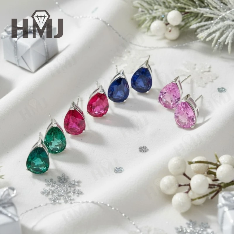 

Серьги с драгоценными камнями 3,7-5 карат, выращенные в лаборатории, груша, рубин, сапфир, Колумбия, Padparadscha, серебряные серьги 925, серьги-гвоздики для женщин, подарки для рождественской вечеринки