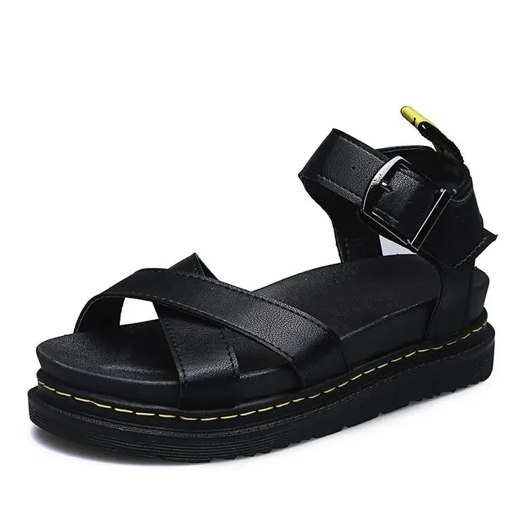 

2025 Summer Casual Shoes Women Thick-soled Soft Leather Sandals Open-toed Thick-soled Wedge-heeled Gladiator Women's Shoes