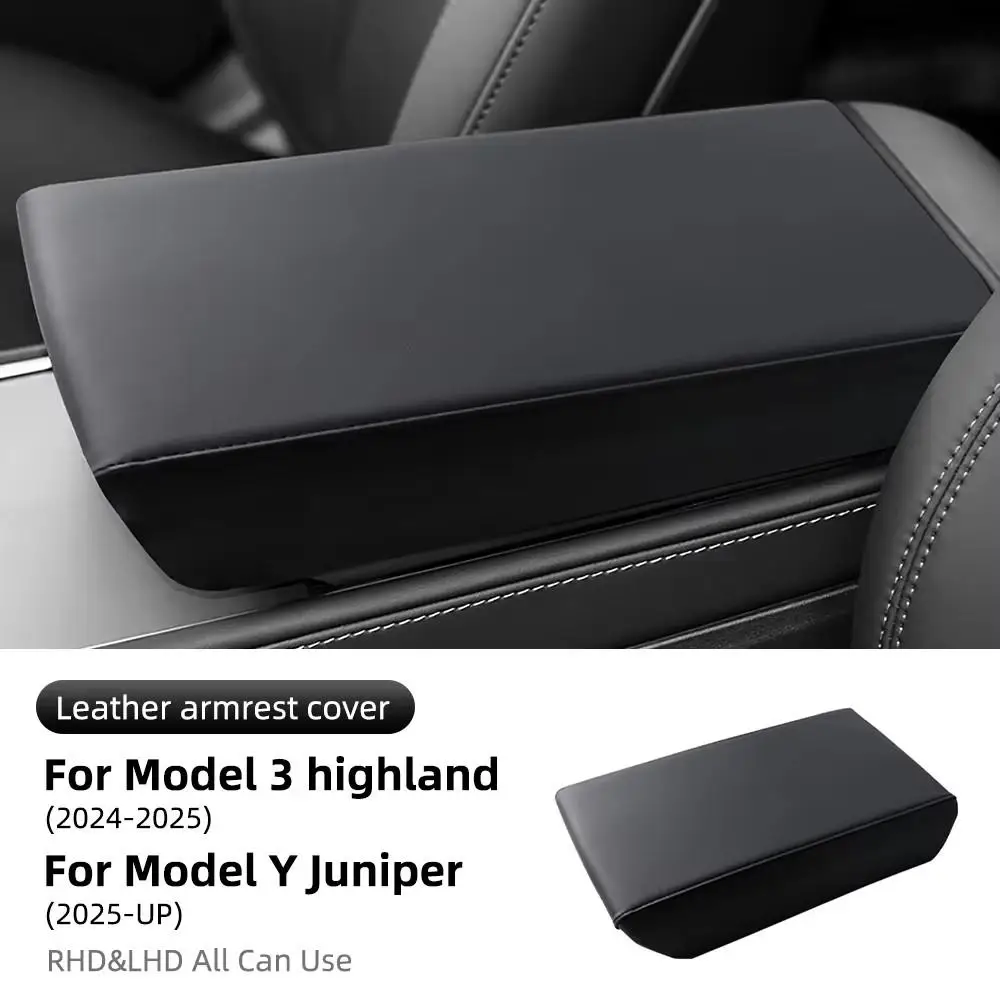 

For Tesla Model 3 Highland 2017-2023 2024 Model Y 2025 Juniper Leather Armrest Box Protective ABS Cover Arm Rest Lid Accessories